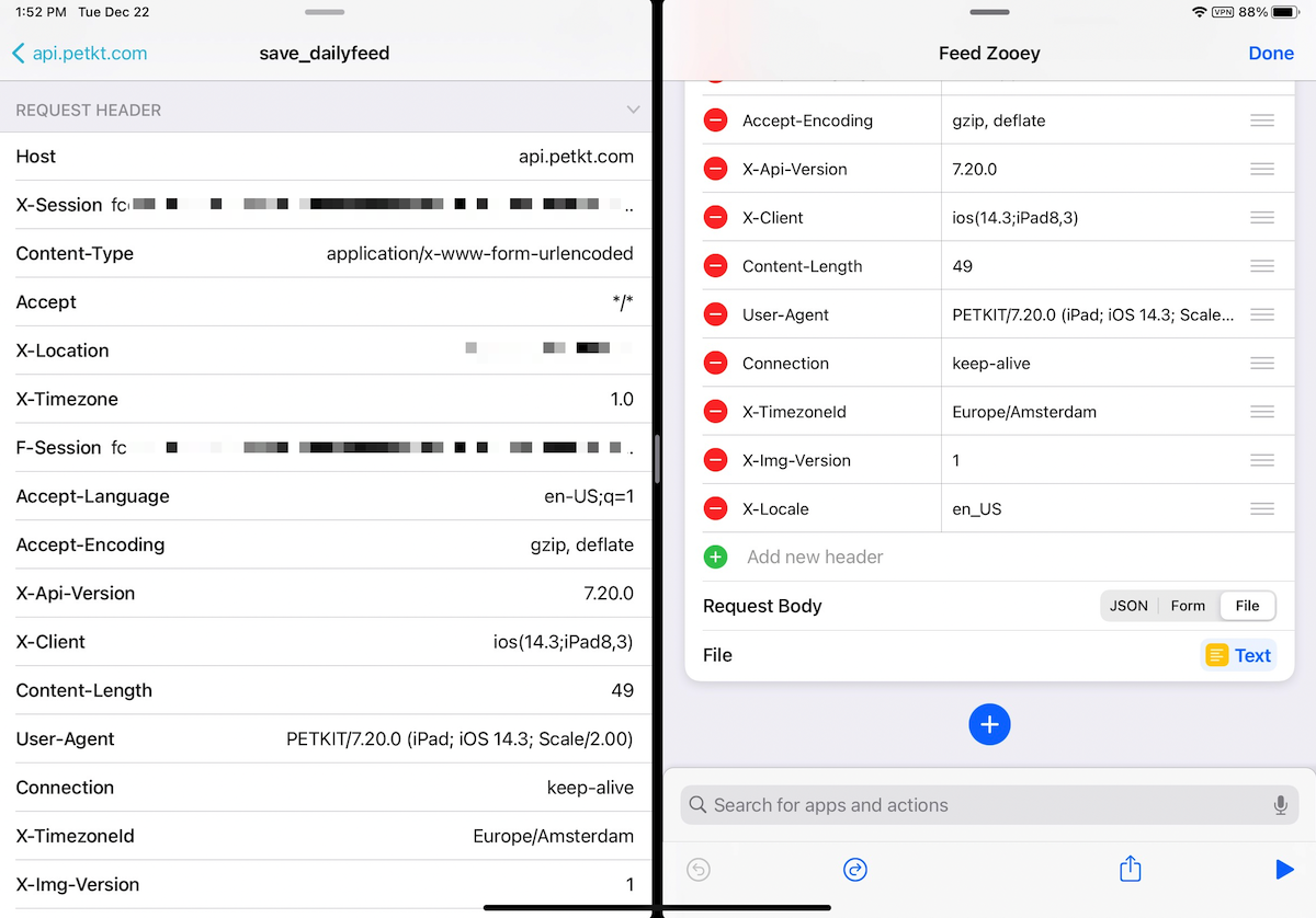 Screenshots of Shortcuts with the right configurations